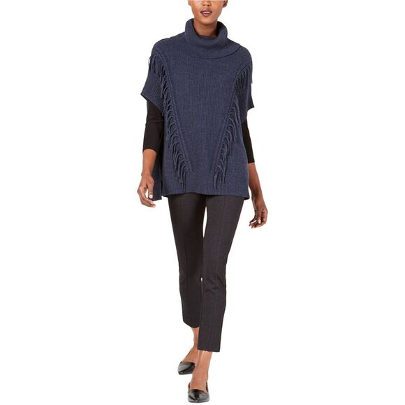 Anne Klein Womens Fringe Poncho Sweater, Blue, NWT - Picture 1 of 1
